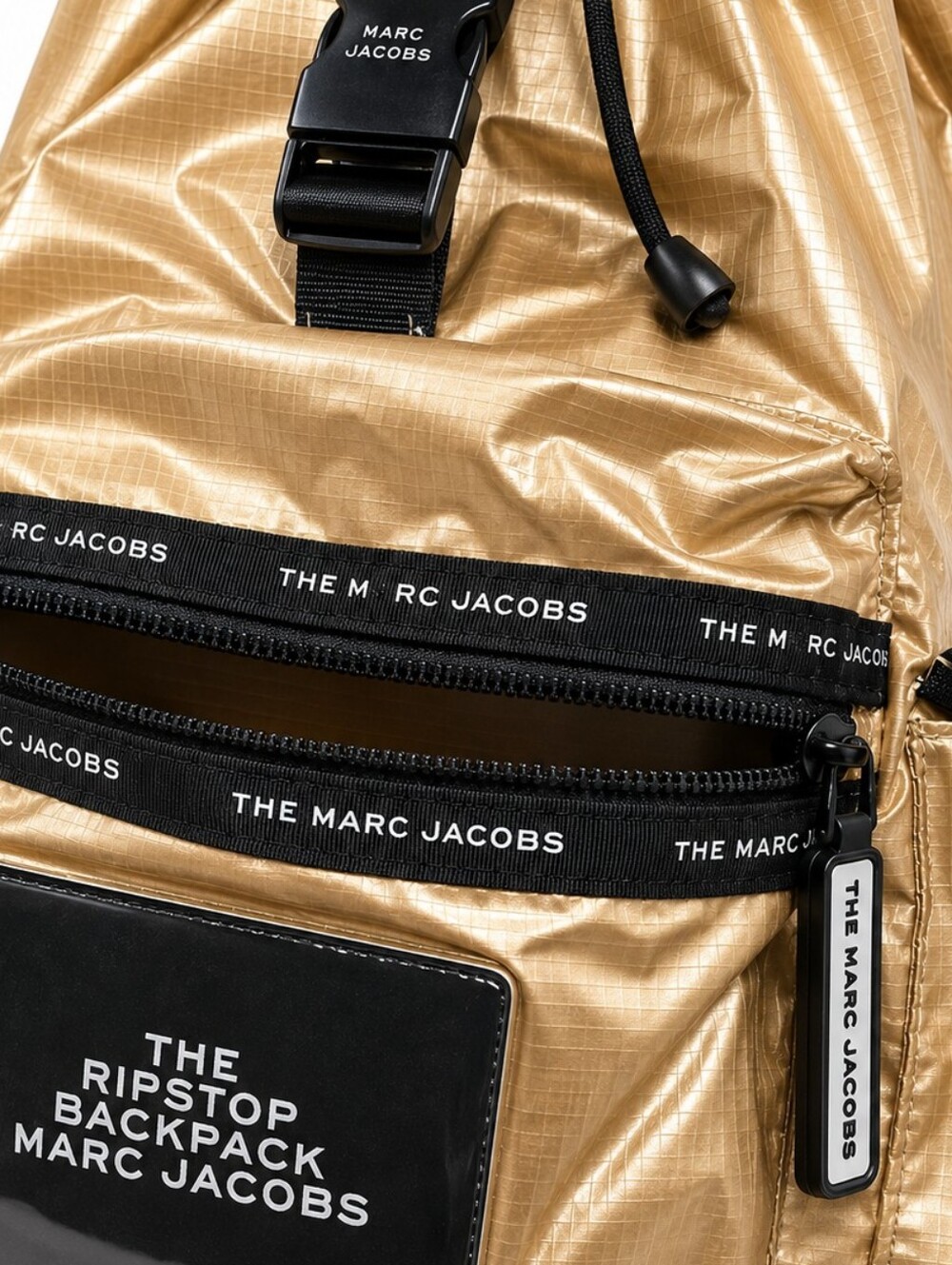 MARC JACOBS Metallic Gold Ripstop BACKPACK Black Trim - Picture 8 of 13